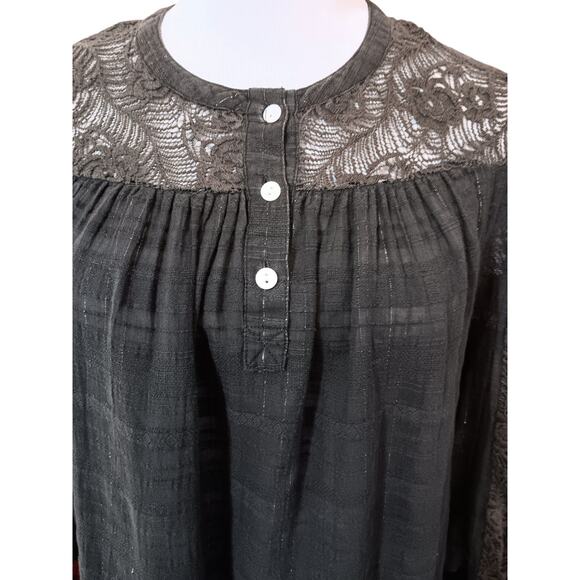 COLDWATER CREEK Peasant Blouse Top S Rustic Crochet Lace Country Prairie Western - Picture 4 of 10